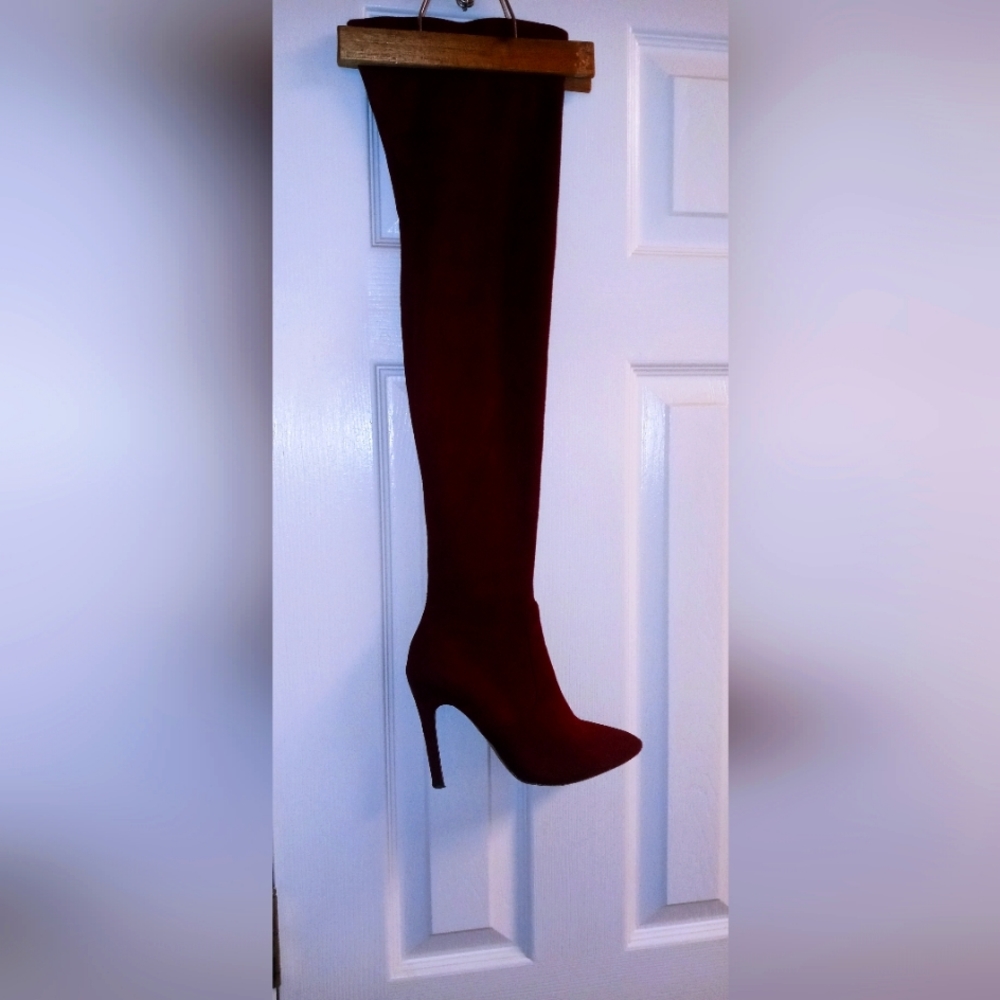 Over the knee red wine color boots